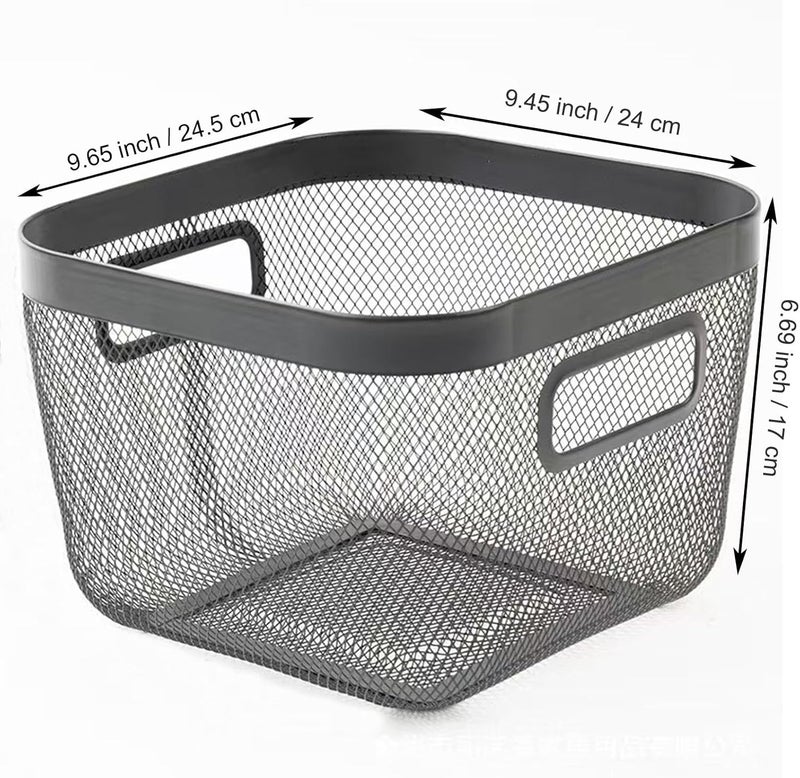 AJIODA Metal Mesh Steel Baskets, Household Wire Storage Organizer Bin Garden Harvest Basket Multi-functional Fruit Baskets with Handles for Kitchen Bathroom Picnic Shopping Decor Cabinet Home, Black - Image 2
